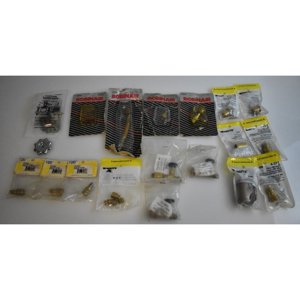 19pc Robinair Watts CPS A/C Tubing Parts Lot Fittings Valves Adapters New
